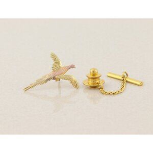 Mens 10k Yellow Gold & Rose Gold Pheasant Bird Tie Tack Pin Black Hills Gold 7/8